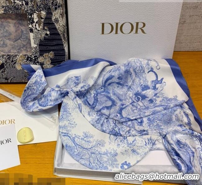Duplicate Dior Silk Visor Hat in Light Blue Toile de Jouy Reverse CH0816 2022