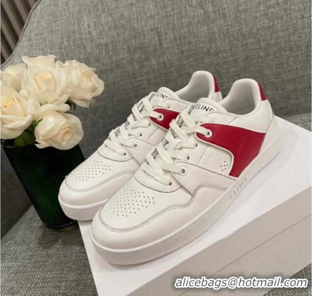 Best Product Celine White Leather Sneakers Red 062134