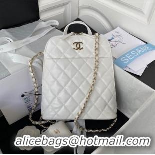 Pretty Style Chanel Lambskin & Gold-Tone Metal Backpack AS3332 white