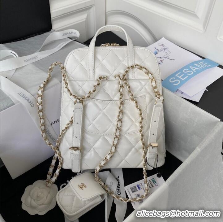 Pretty Style Chanel Lambskin & Gold-Tone Metal Backpack AS3332 white