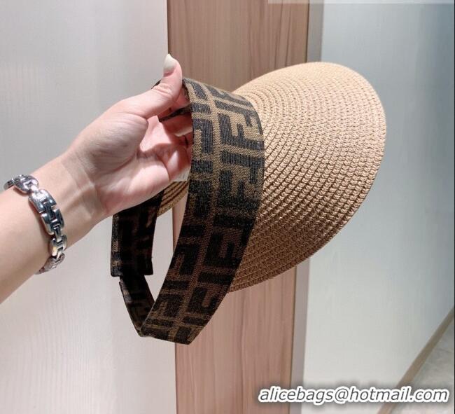 Buy Discount Fendi Straw Visor Hat with FF Band FD0168 Khaki 2021