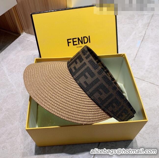 Buy Discount Fendi Straw Visor Hat with FF Band FD0168 Khaki 2021