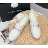 Charming Chanel Lambskin Chain Loafers G38559 White