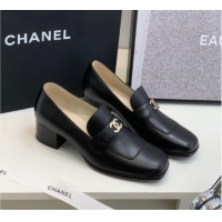 Sumptuous Chanel Leather Heel Loafers Black 060120