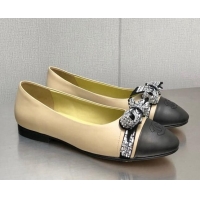 Most Popular Chanel Lambskin Ballerinas with Crystal Bow Beige 071868