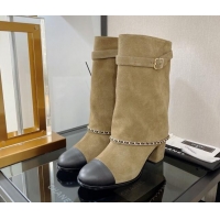 Fashion Chanel Suede Medium Heel Boots 6.5cm Camel Brown 080870