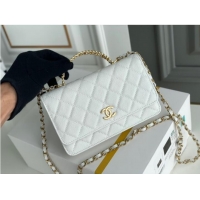 Top Quality Chanel MINI FLAP BAG CLUTCH WITH CHAIN Gold-Tone Metal 22SS white