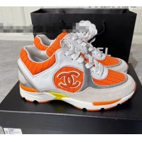 Classic Hot Chanel Fabric and Leather Sneakers G39066 Orange 081258