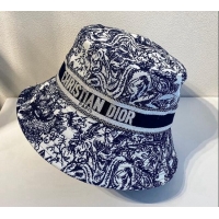 Top Design Dior Bucket Hat in Toile de Jouy Reverse Embroidered Cotton CD1904 Dark Blue 2021