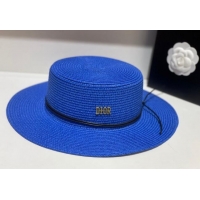 Shop Discount Dior Straw Wide Brim Hat DH31403 Blue 2022