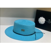Popular Dior Straw Wide Brim Hat DH31405 Sky Blue 2022