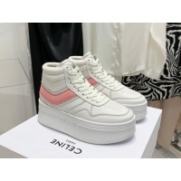 Good Quality Celine Triomphe Lambskin Platform Boot Sneakers White/Pink 080862