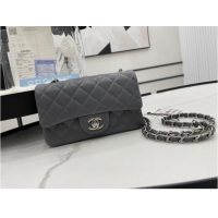 Promotional Chanel Classic Flap Bag Original Sheepskin Leather A1116 dark gray&silver-Tone Metal