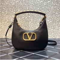 Classic VALENTINO GARAVANI STUD SIGN Calf Leather Hobo bag 1W2B0K69 black