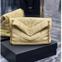 Top Grade Yves Saint Laurent LOULOU PUFFER MEDIUM BAG IN QUILTED CRINKLED MATTE LEATHER Y577475 yellow