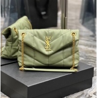 Cheapest Yves Saint Laurent LOULOU PUFFER MEDIUM BAG IN QUILTED CRINKLED MATTE LEATHER Y577475 LIGHT GREEN