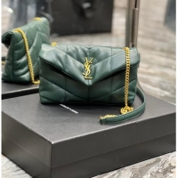 Pretty Style Yves Saint Laurent PUFFER SMALL CHAIN BAG IN QUILTED LAMBSKIN 620333 blackish green
