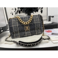 Good Product CHANEL 19 Flap Bag Wool Tweed & gold-Finish Metal AS1161 gray