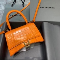 Fashionable Balenciaga HOURGLASS SMALL TOP HANDLE BAG crocodile embossed calfskin B108895C Orange