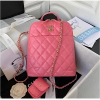 Affordable Price Chanel Lambskin & Gold-Tone Metal Backpack AS3332 pink
