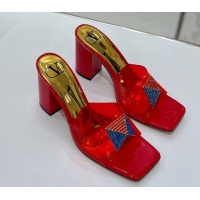 Hot Style Valentino Crystal PVC Mid-Heel Slide Sandals 052411 Red