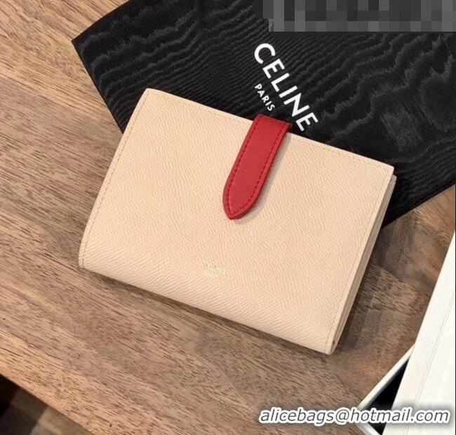 Shop Grade Celine Grained Calfskin Medium Strap Multifunction Wallet CE0201 Light Pink/Red