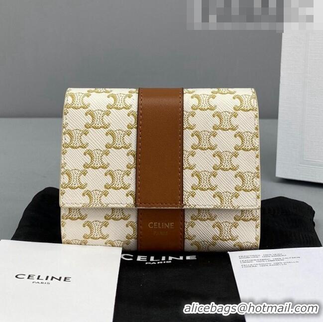 Good Product Celine Small Trifold Wallet in Triomphe Canvas 60031 White 2021