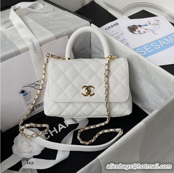 Popular Style Chanel mini flap bag original caviar leather with top handle white AS2215 gold-tone