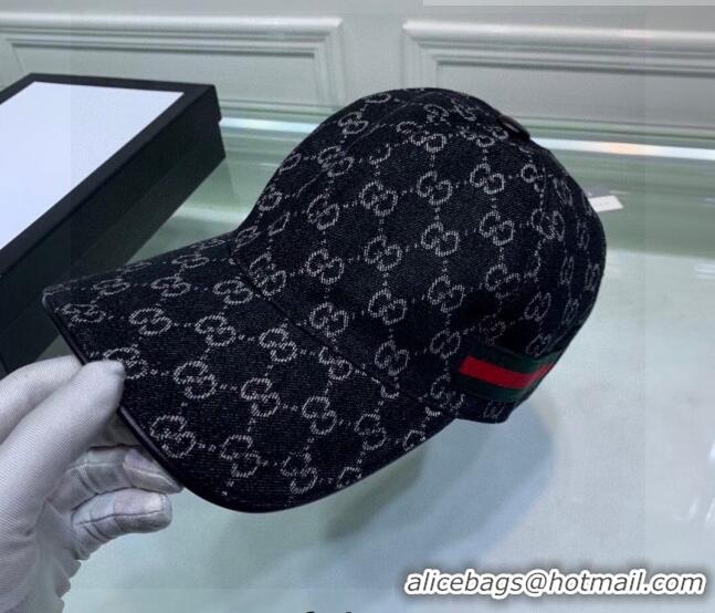 Pretty Style Gucci GG Denim Web Baseball Hat 031072 Black 2022