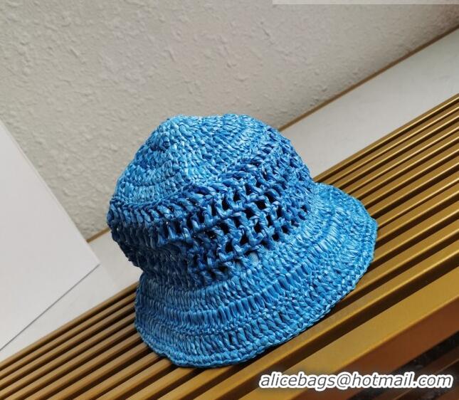 Unique Grade Prada Raffia Bucket Hat 1BC137 Blue 2022