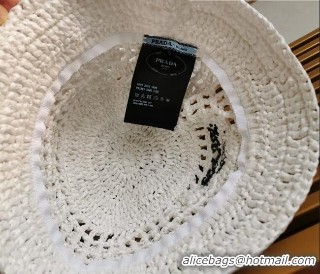 Famous Brand Prada Raffia Bucket Hat 1BC137 White 2022
