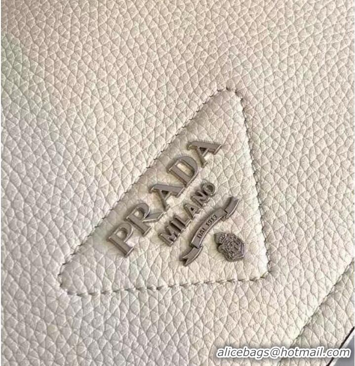 Top Grade Prada Leather bag with shoulder strap 1DB443 white