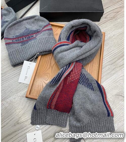 Best Price Dior Star Wool Knit Hat and Scarf Set 092376 Grey 2022