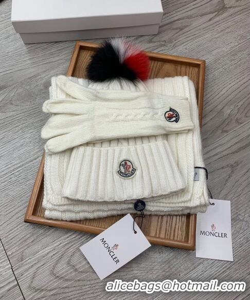 Top Quality Moncler Scarf, Hat and Gloves Three-piece Suit M3053 White 2021