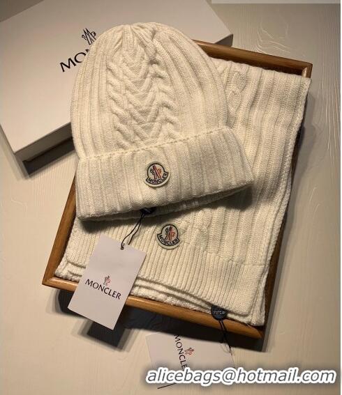 Luxury Classic Moncler Knit Hat and Scarf Set 0923 White 2022