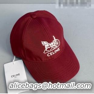 Top Quality Celine Canvas Baseball Hat CE8010 Red 2021