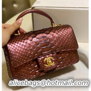Promotional Chanel Snake skin mini flap bag with top handle AS2431 Wine