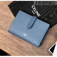 Good Product Celine Grained Calfskin Medium Strap Multifunction Wallet CE0201 Blue