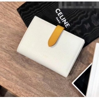 Super Quality Celine Grained Calfskin Medium Strap Multifunction Wallet CE0201 White/Yellow