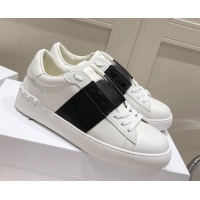 Pretty Style Valentino Untitled Calfskin Open Sneakers with Black Stripe White 052516