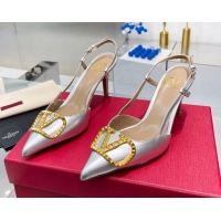 Sophisticated Valentino VLogo Rockstud Calfskin Slingback Pumps Silver/Gold 0622103