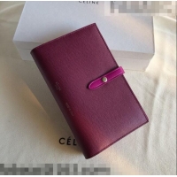 Top Design Celine Palm-Grained Leather Passport Wallet CE1825 Burgundy/Hot Pink 2022