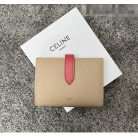Buy Inexpensive Celine Palm-Grained Leather Medium Strap Wallet CE1827 Beige/Pink 2022