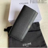 Good Taste Celine Large Flap Wallet in Palm-Grained Calfskin 4148 Black 2022