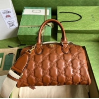 Affordable Price Gucci GG Matelasse leather top handle bag 702242 Light brown