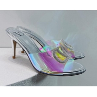 Purchase Valentino VLogo Crystal PVC Heel Slide Sandals 8cm Silver 070458