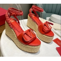 Best Price Valentino VLogo Calfskin Wedge Platform Sandals 9cm Red 072076