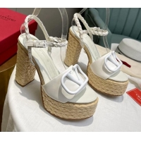 Shop Duplicate Valentino VLogo Calfskin High Heel Platform Sandals 11.5cm White 072088