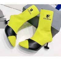 Popular Style Balenciaga Sock 50mm Ankle Boot in Black Calfskin and Knit Yellow 072003