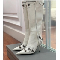 Hot Style Balenciaga Cagole High Boots 9cm in Crinkle Shiny Leather White 831117